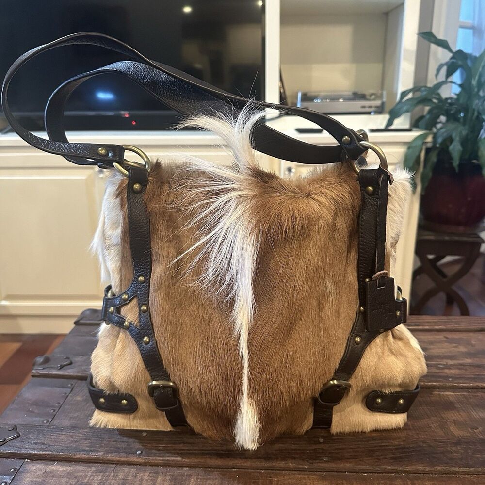 Diane Gail Springbok antelope fur With Leather Trim shoulder bag Tote